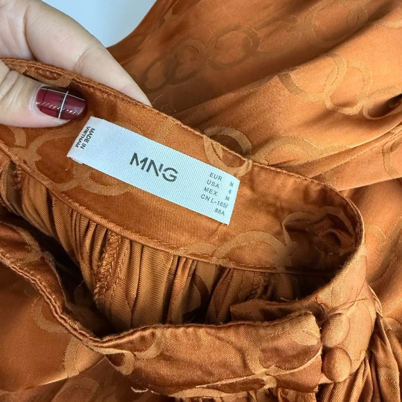 MANGO Women’s Mock-neck Long Sleeve Flowy Long Dress in Copper Sz M - Picture 5 of 13